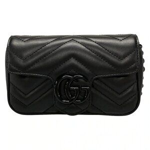 Auth GUCCI GG Marmont 699757 Black Leather Bum Bag